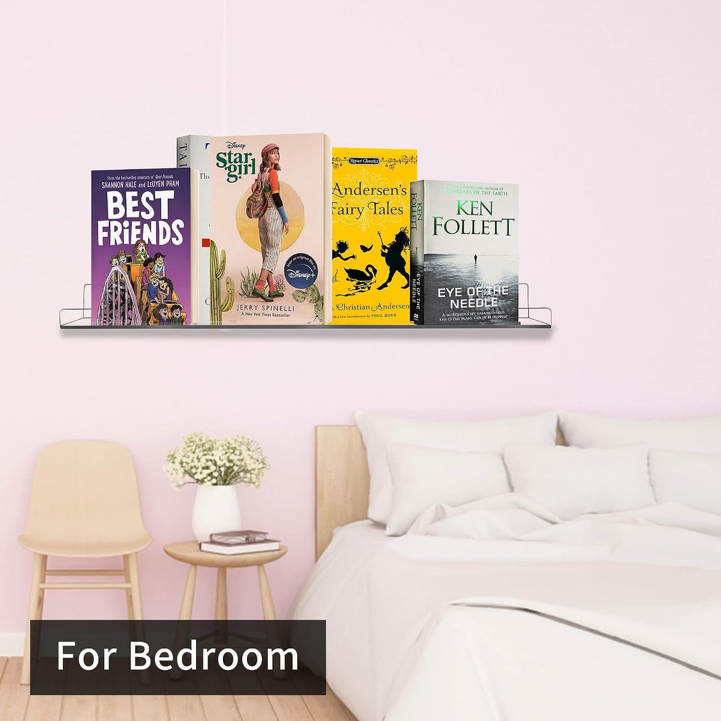 Febwind 4 Pack 24-Inch Long Clear Acrylic Floating Shelves U Shape Wall Shelf for Book Display Makeup Product Spice