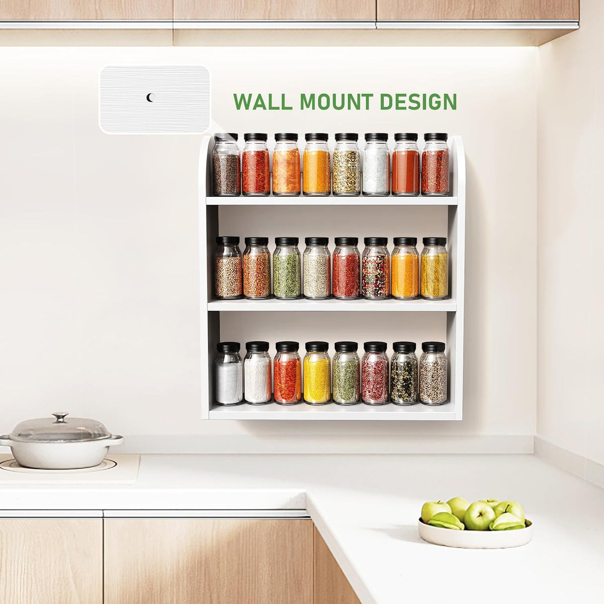 ROMGUAR CRAFT 3 Tier Bamboo Spice Rack, Countertop or Wall Mounting Wood Spice Jars Organizer Shelf for Kitche, Pantry