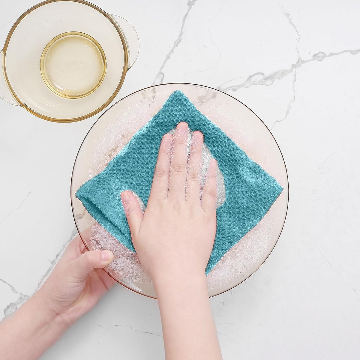 Homaxy 100% Cotton Waffle Weave Kitchen Dish Cloths 18-Pack, Lake Blue | 12 x 12 Inches, Ultra Soft Absorbent Dish