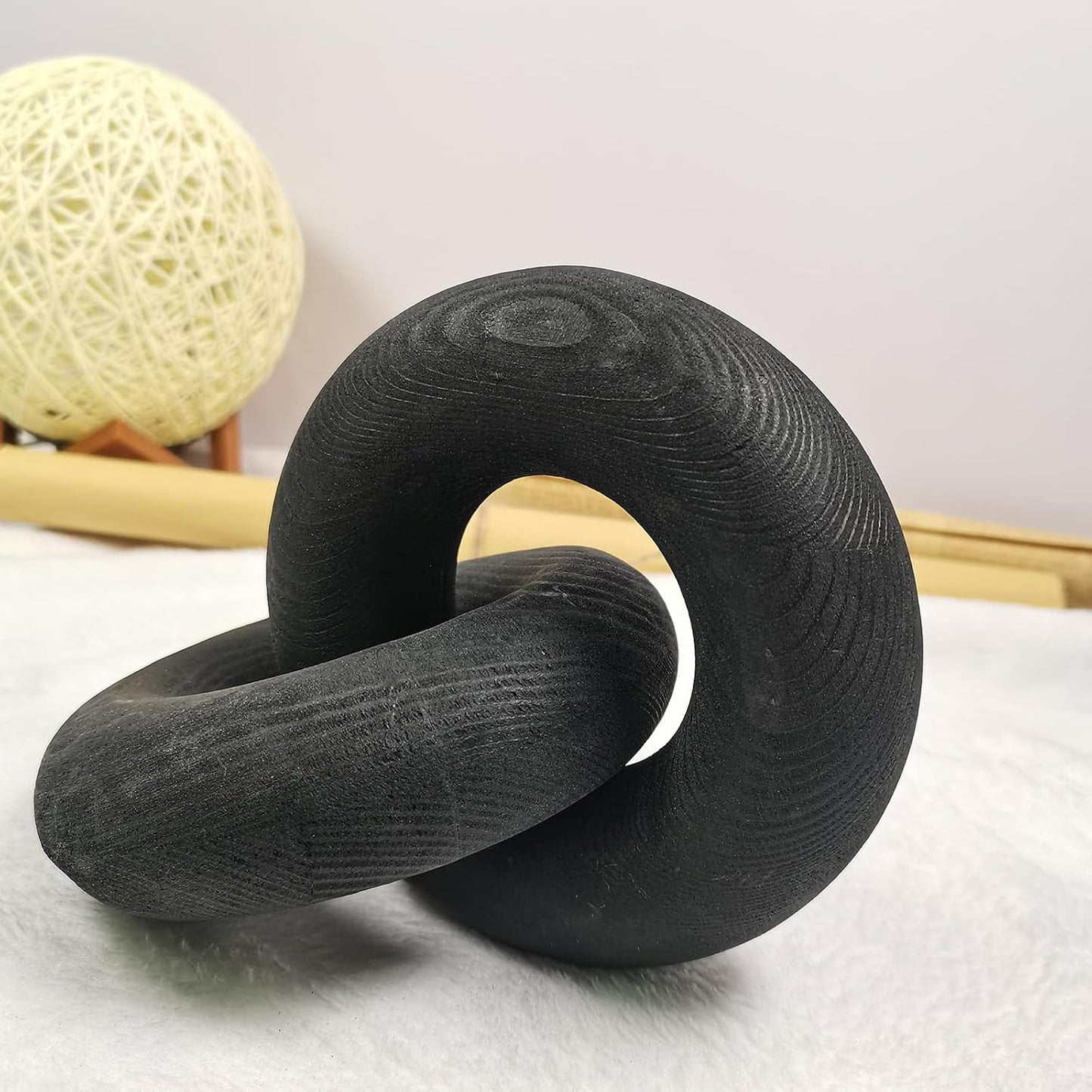 Hand Carved Pine Wood Boho Bead / Black