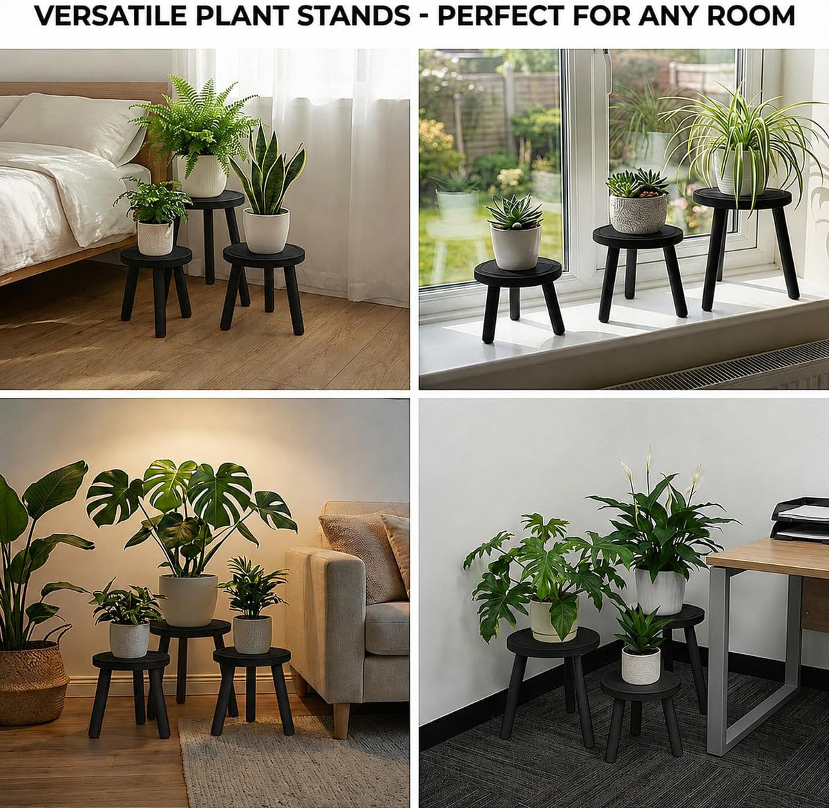 Amdermi 3-Pack4-pack Wood Plant Stands Indoor, Single Plant Stand for 6-12 Inch Pots, Mid-Century Modern Plant Stool