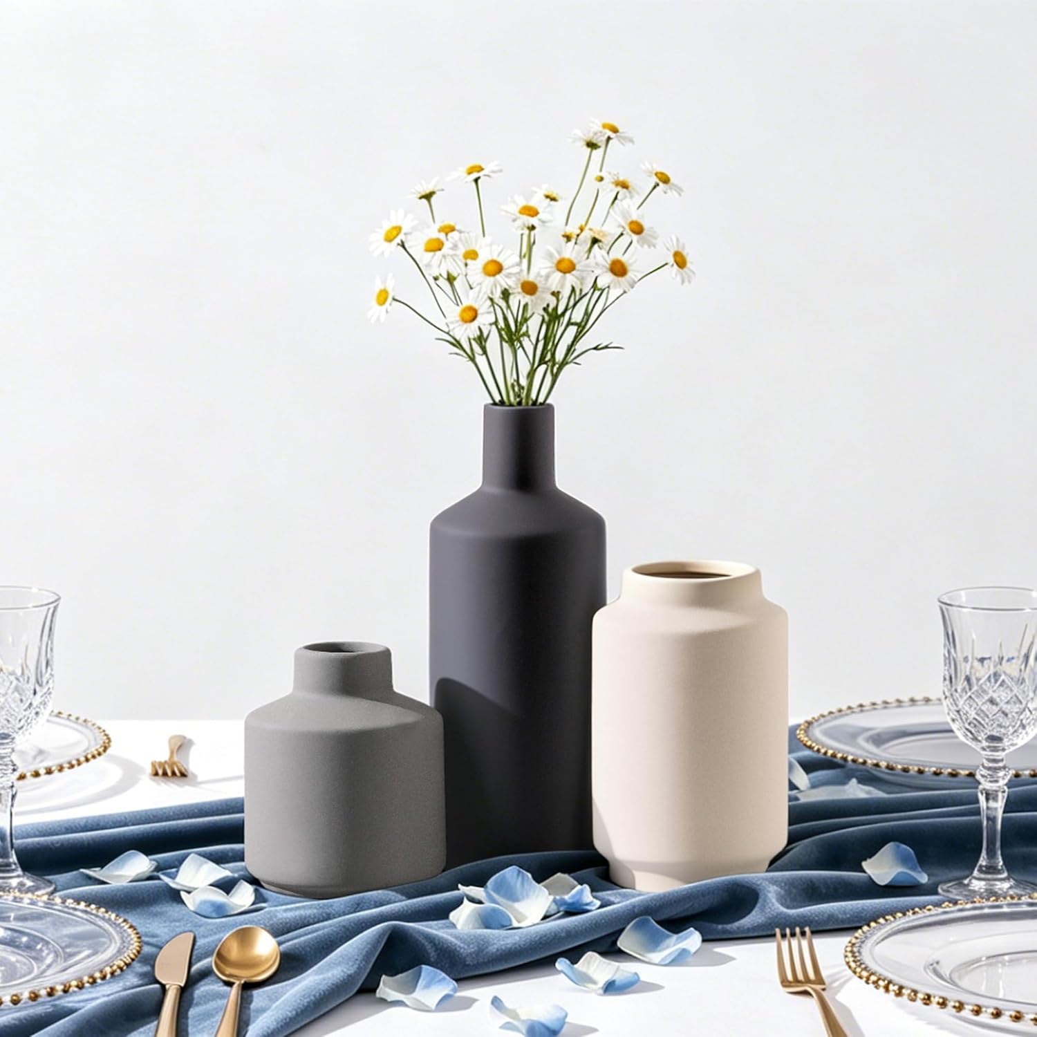 Ceramic Vase / Modern Decorative Vases / Multi Grey / Set of 3