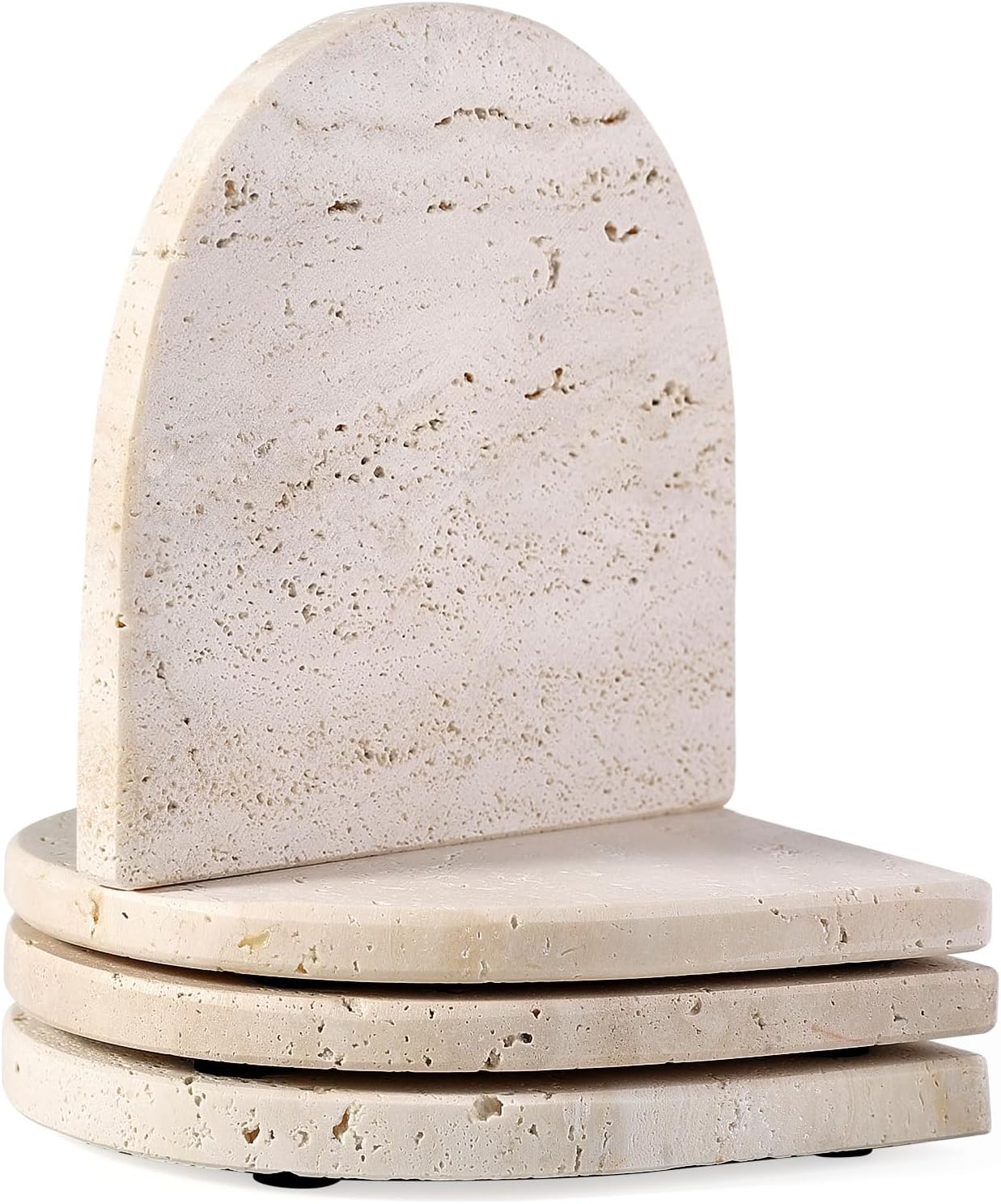 4" Stone Coasters Modern Arch Shape Heat / Travertine / Natural / Set of 4