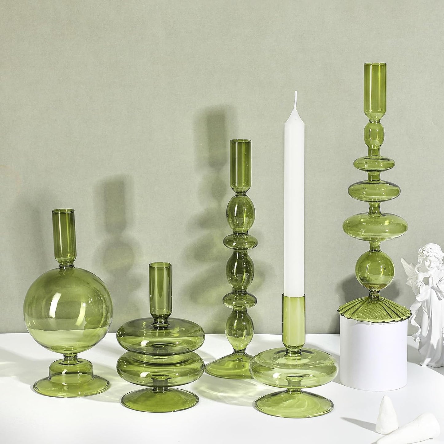 Rtteri 5 Pcs Glass Candlestick Holders Colorful Glass Taper Candle Stand Groovy Candlestick Wavy Boho Chic Clear Bases