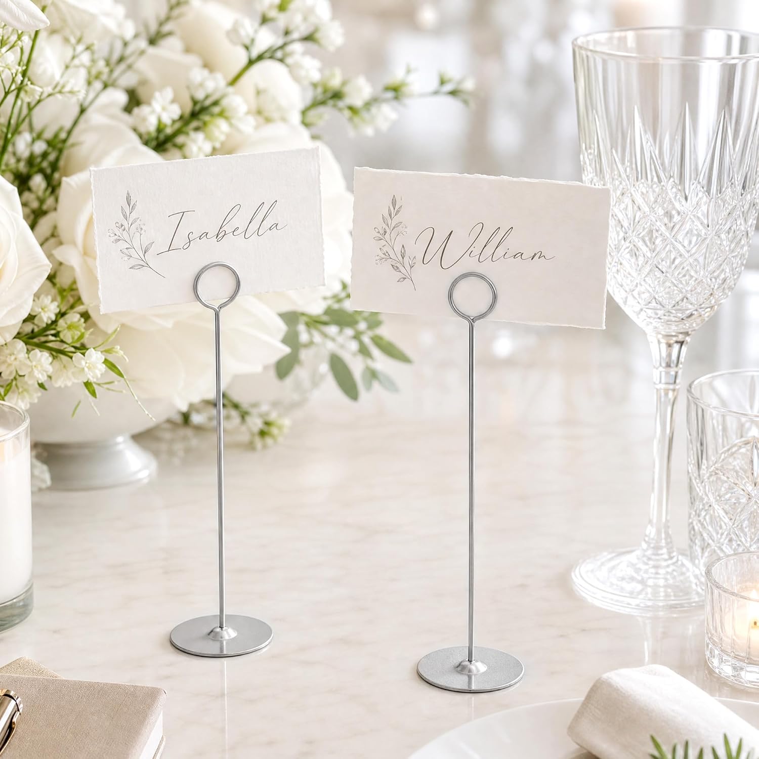 12 Inch Matte Silver Steel Place Card Holder,16 Pack Table Number Holder | Table Card Stand,Table Number Stand for