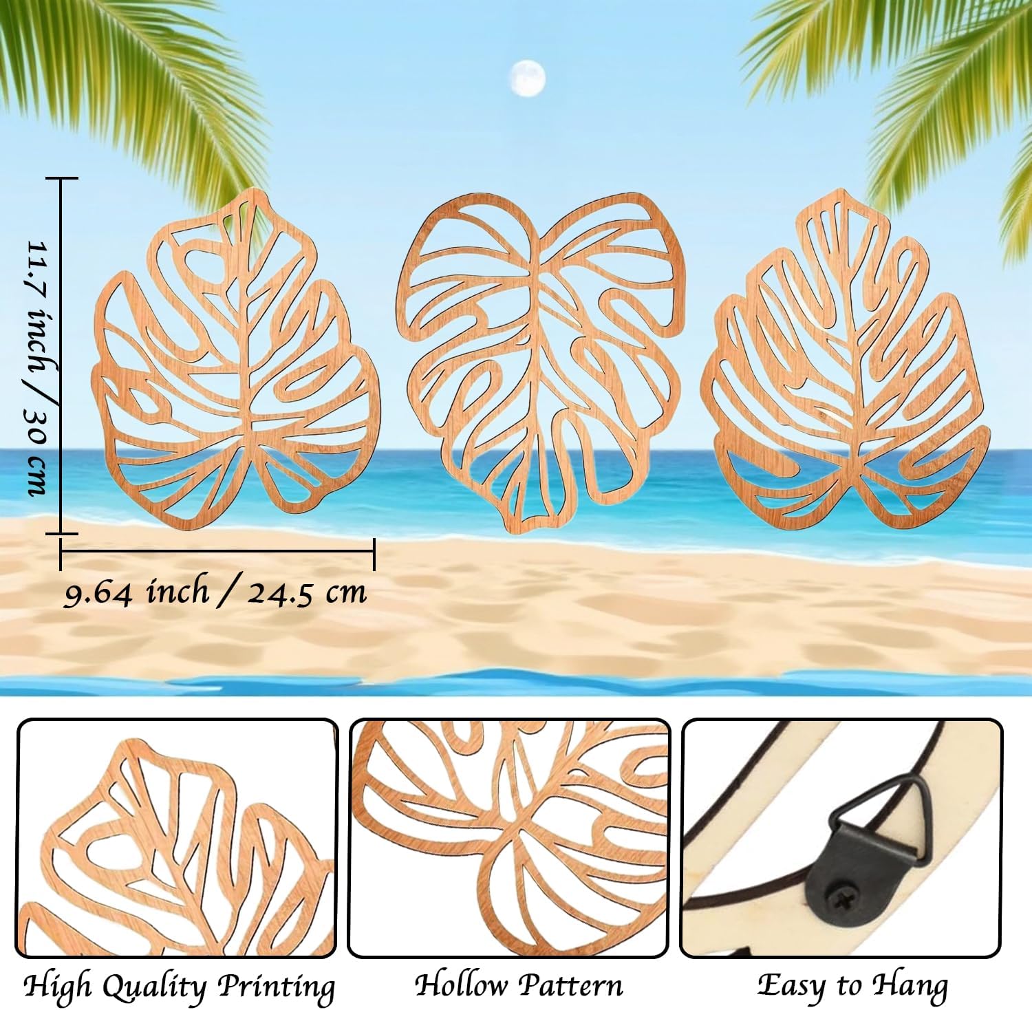 Boho Tropical Jungle Plant Wall Art / Light Brown / Set of 3