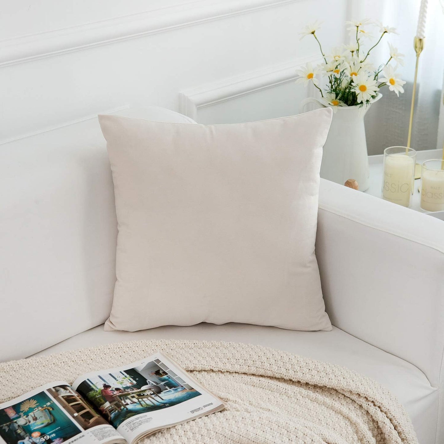 Velvet Decorative Throw Pillow Covers Cushion Cover Pillow Case / Cream / 18 x 18 / Set of 2