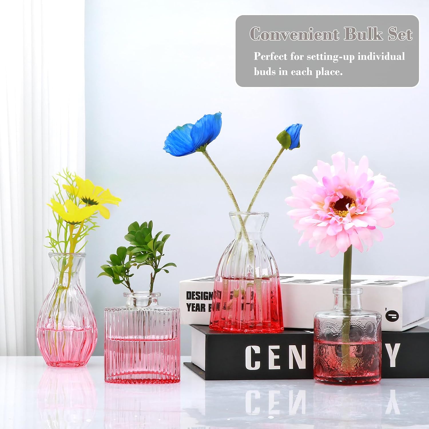 Glass Bud Vases / Pink / Set of 4