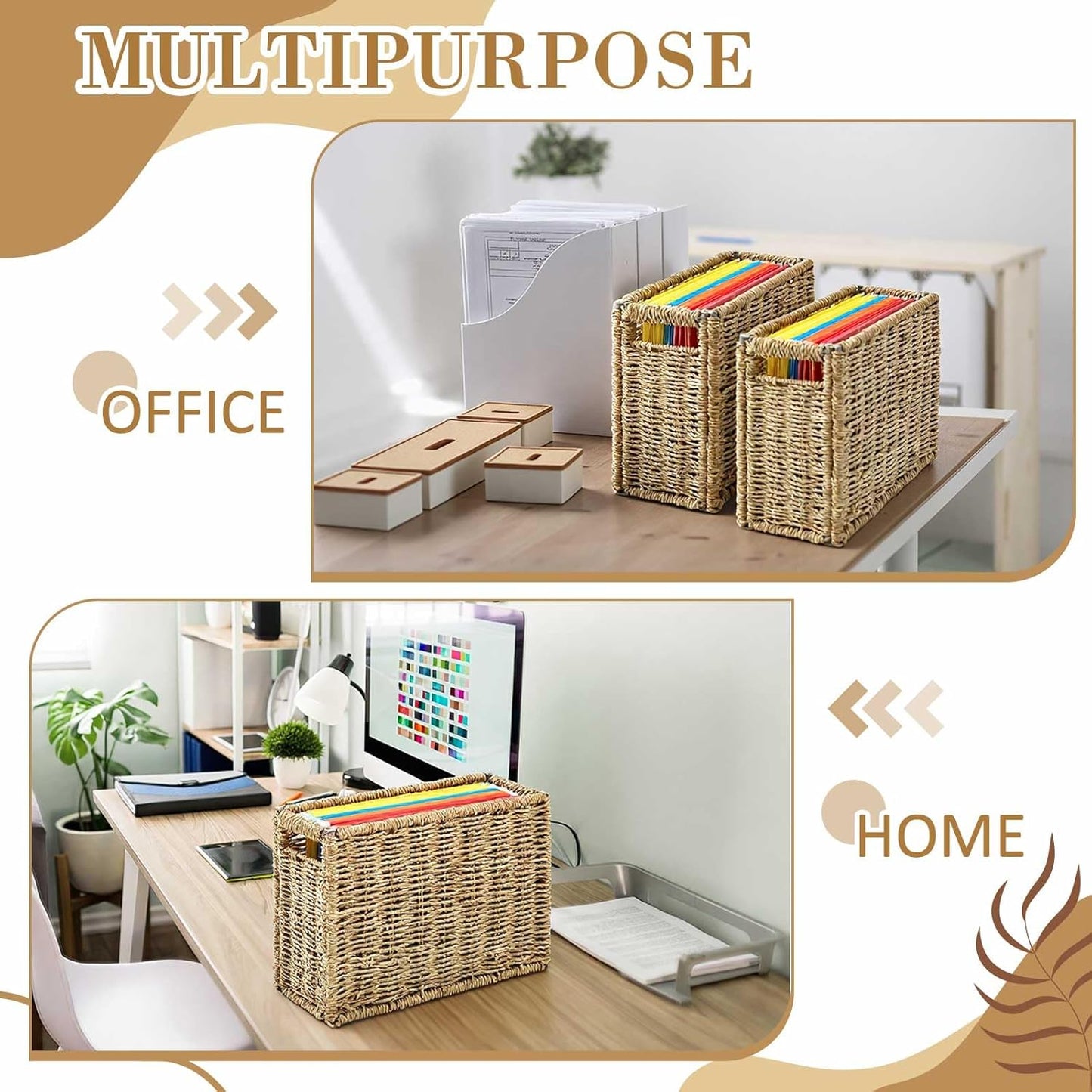 Hanging File Box Decorative File Basket Woven Document Organizer / Seagrass / 14.5 x 6 x 10.8