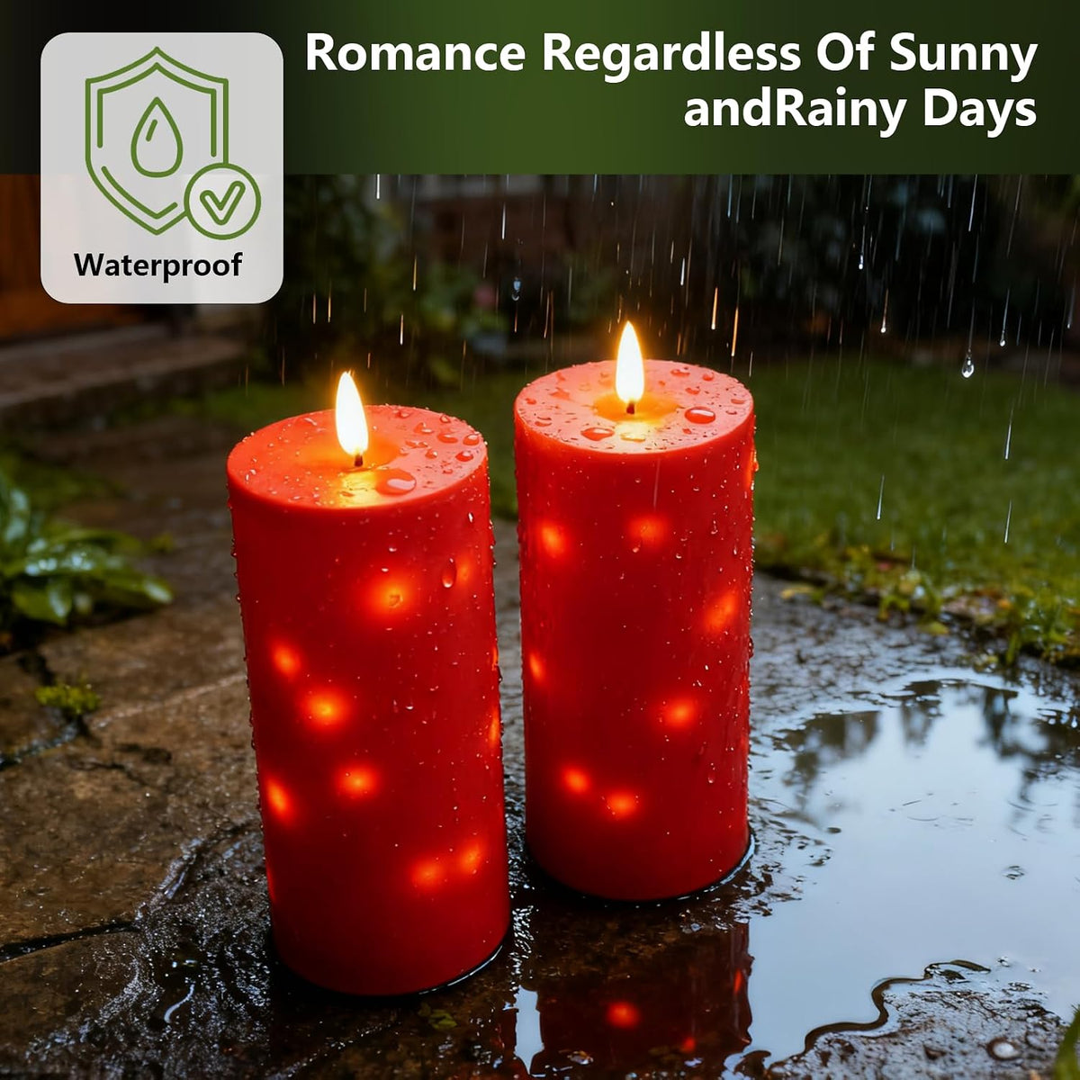 kakoya 10" x 4" Large Outdoor Waterproof Flickering Flameless Candles with Timer,2Pcs Battery Operated LED Pillar