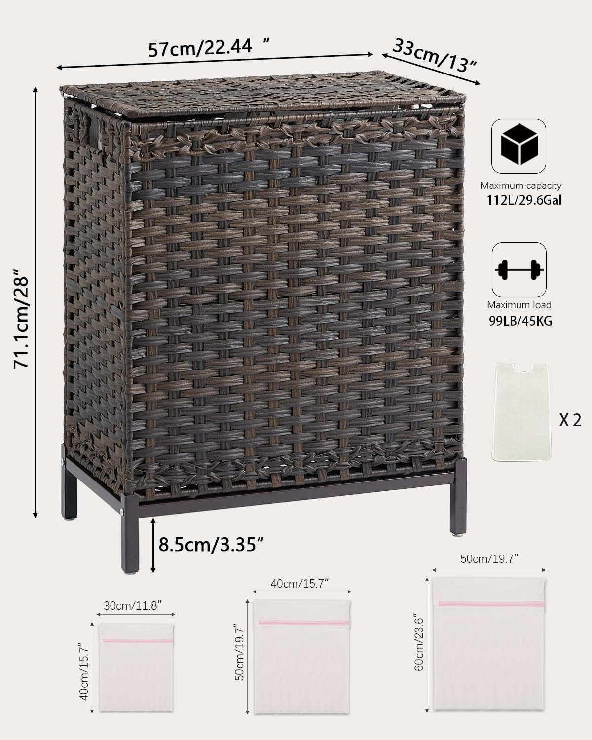 112 L Handwoven Rattan Wicker Laundry Basket / Brown / 112 L - 29.6 Gal