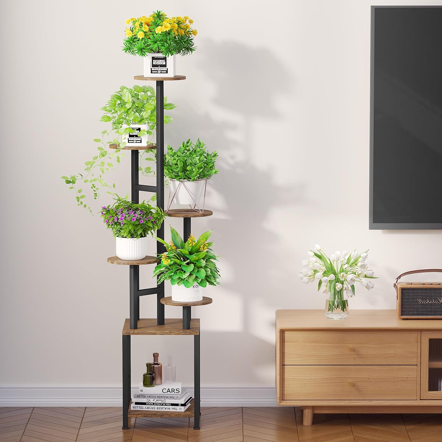 Plant Stand Indoor with Grow Light,6-Tiered Tall Plant Stand Indoor, Metal Plant Shelf with Adjustable Light, Ideal for