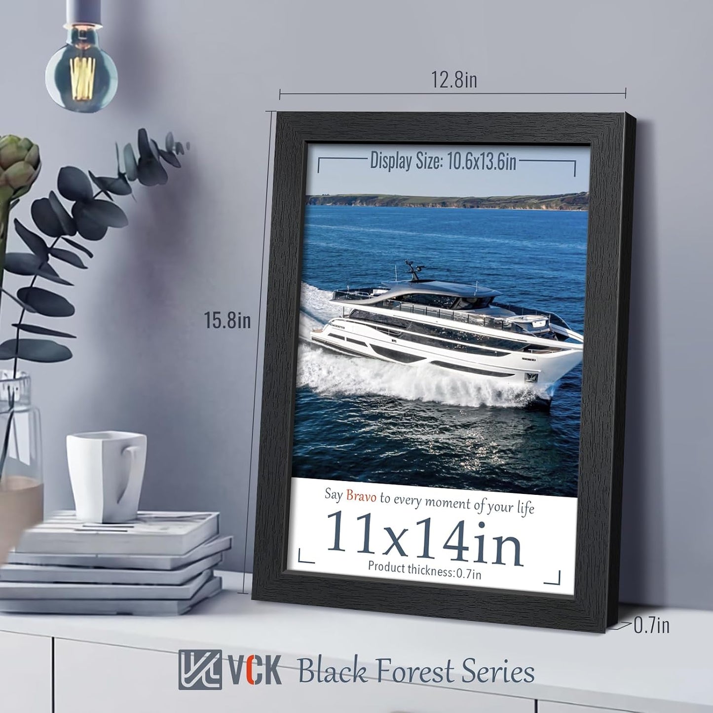 VCK 11x14 Picture Frame Black 4 Pack, Wide Thick Wood Border, for Photos | Exclusive Woodgrain, Wall Hanging, HD