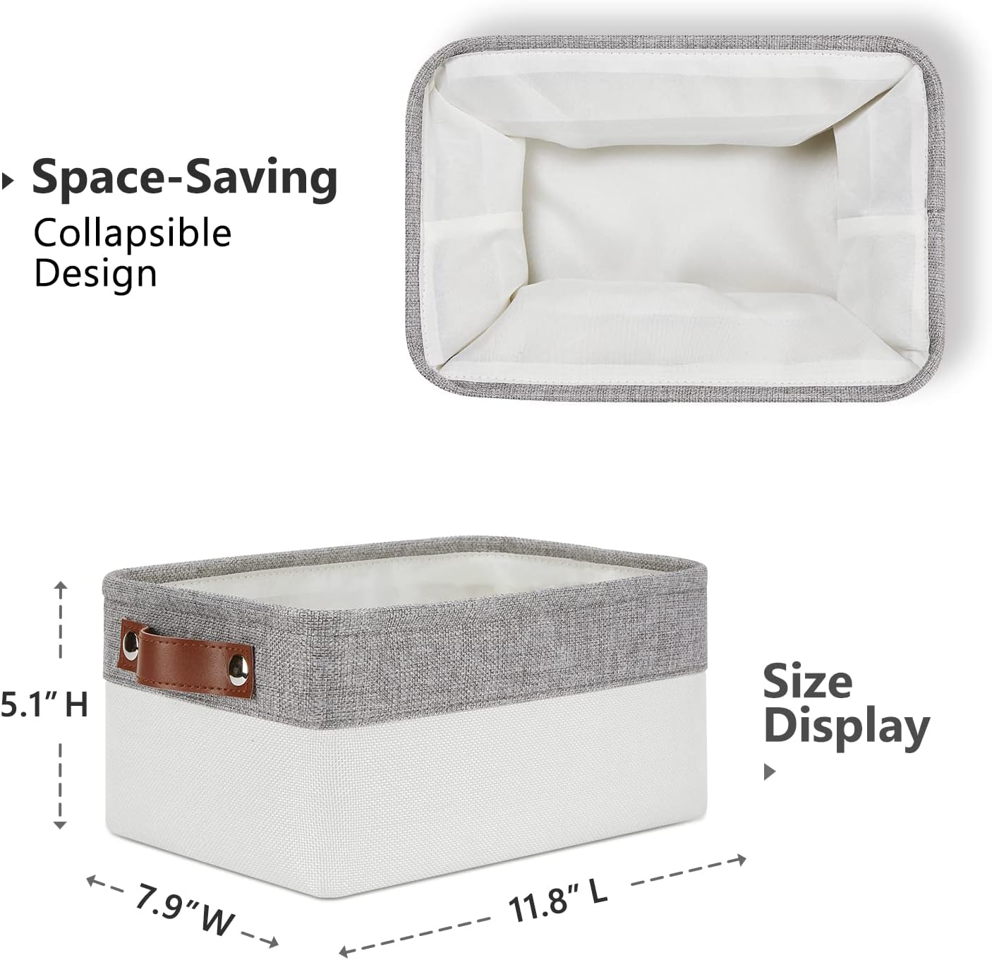 Small Fabric Baskets / Grey&white / 11.8 x 7.9 x 5.1 / Small/6p