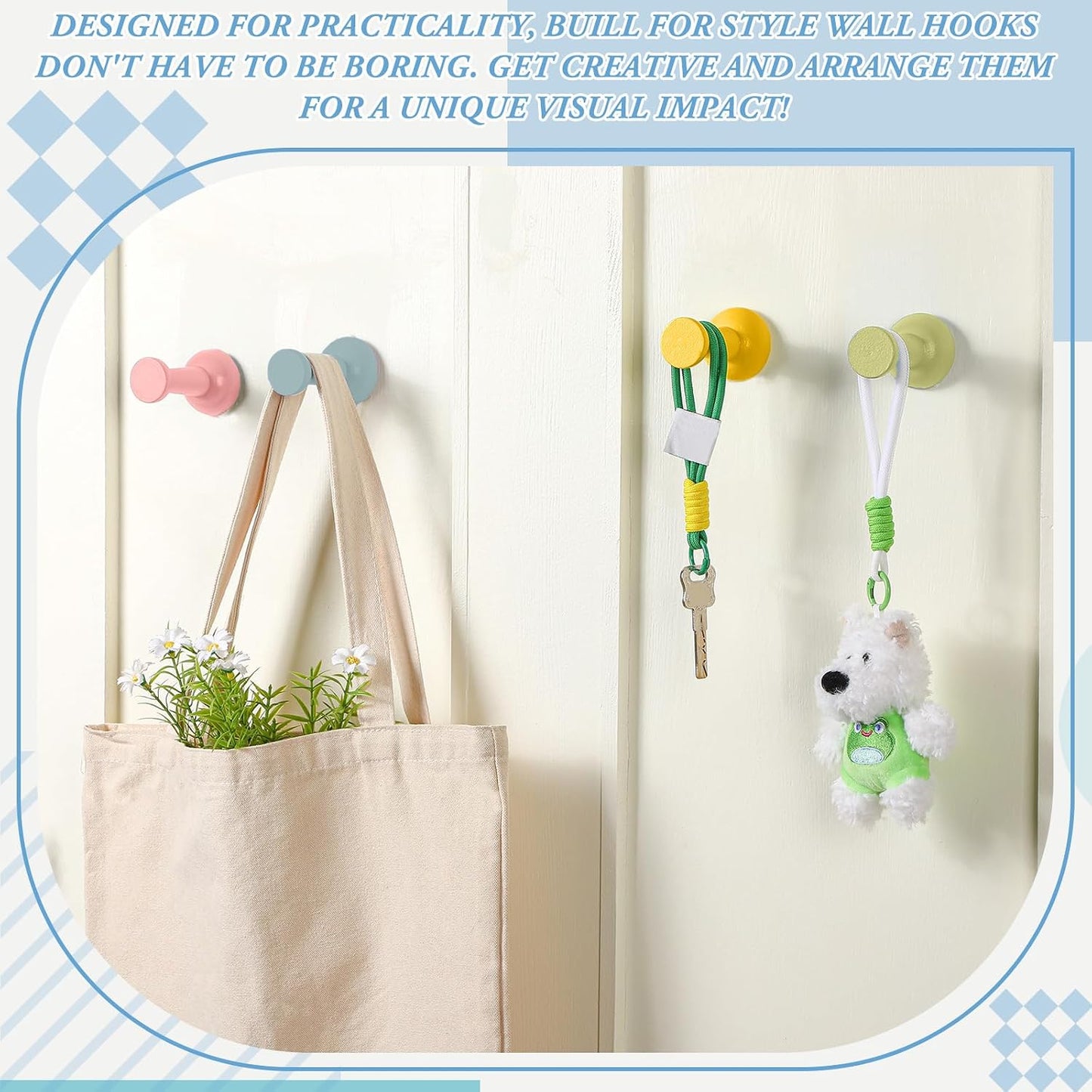 Wall Coat Hooks Colorful Wood Adhesive Coat Hanger Shape Nordic / Bohemia / Pushpin / Set of 6