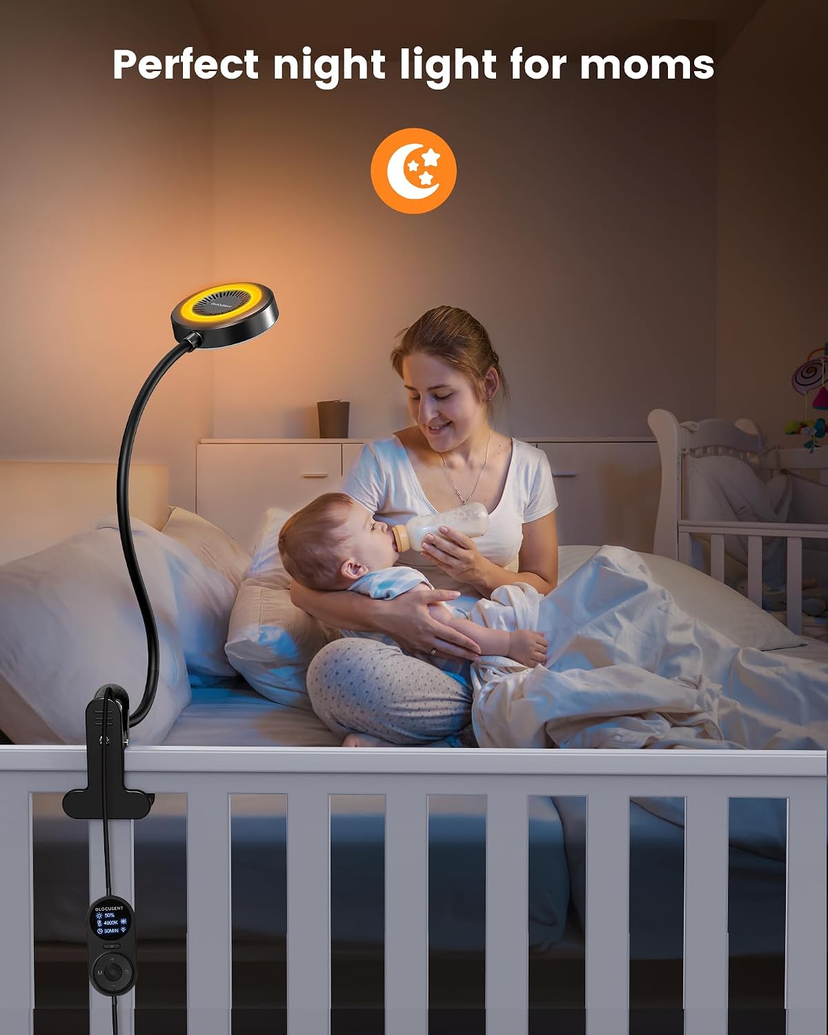 Glocusent 72 LED Clip on Lamp, Reading Lamp with Amber Ring& Amber Mode | 3 Colors & 5 Dimmable Desk Lamp, 2.75" Clamp