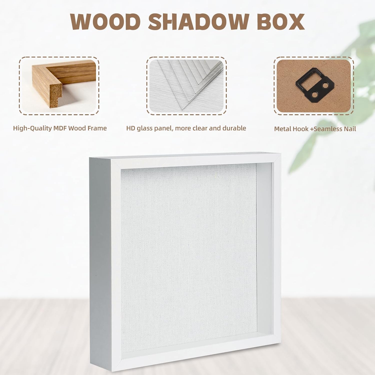 Muzilife 12x12 Shadow Box Wood Picture Frame, HD Glass, 2PCS, White | FSC-Certified MDF | Soft Acid-free Linen Board