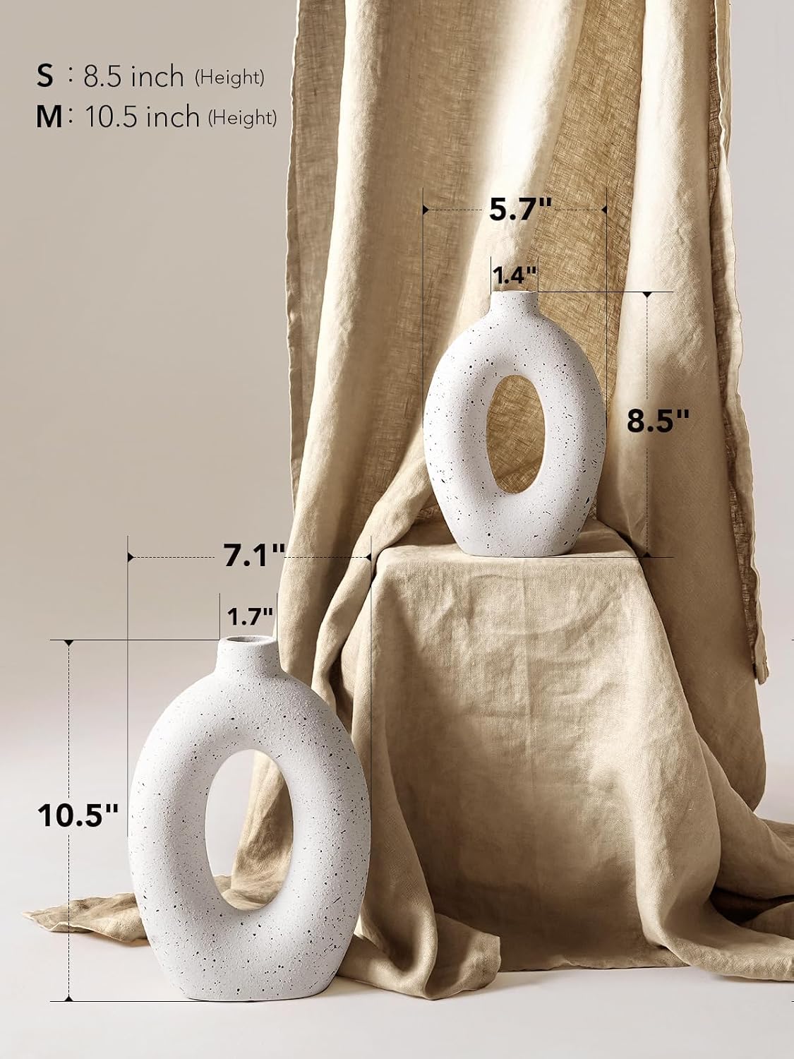 Ceramic Vases / Hollow Donut Flower Vases / White / 10.5" + 8.5 / Set of 2