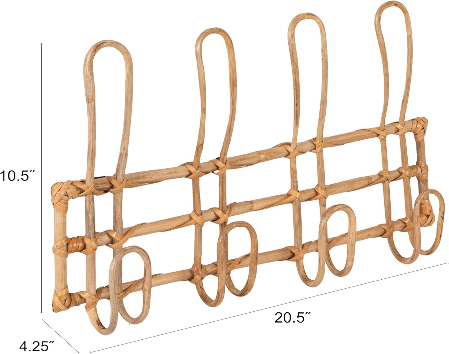 4 Hooks / Rattan Wall Hanger / Beige