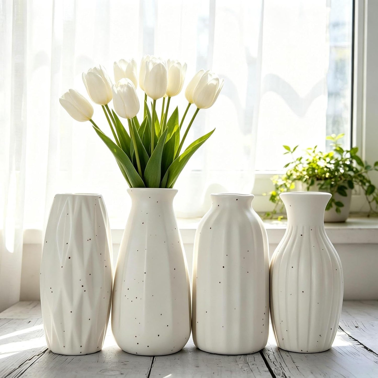 Small Ceramic Vases Table Flower Vase Modern Decorative Vases for Pampas Grass / White / Set of 4