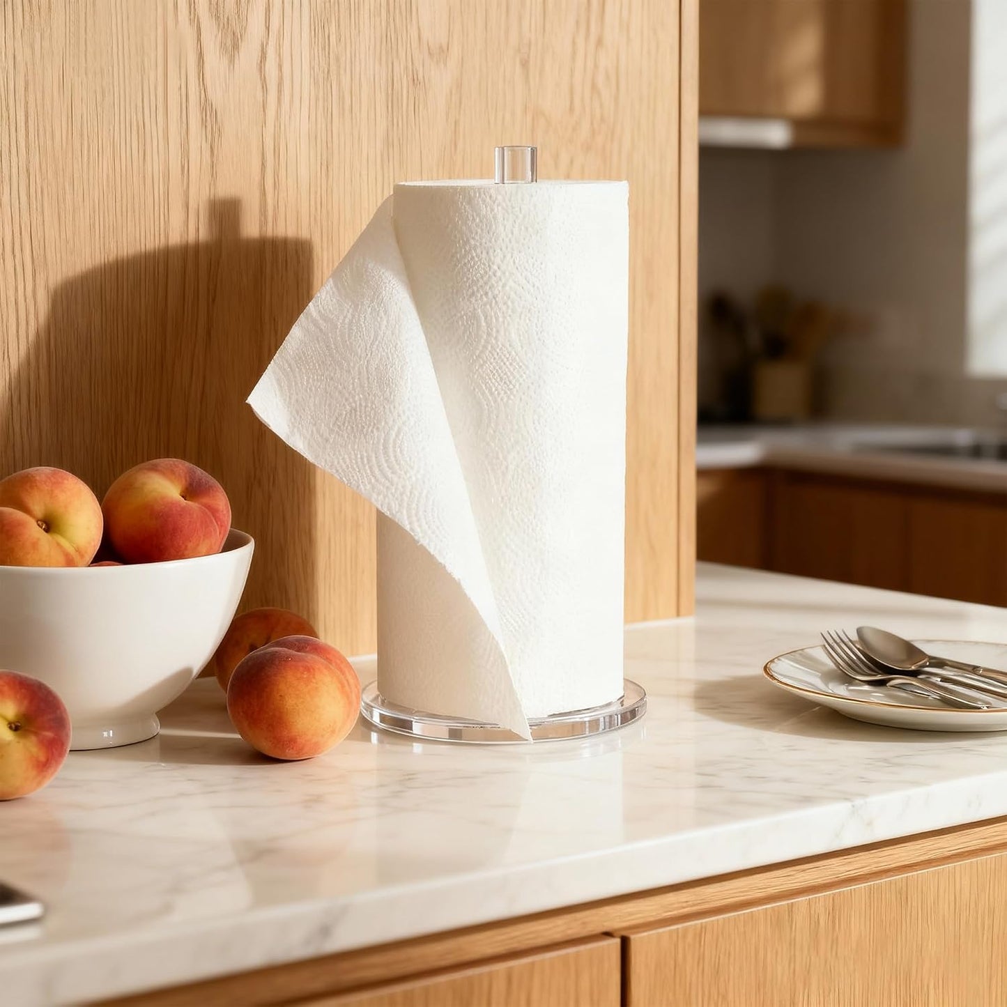 Paper Towel Holder Countertop Clear Acrylic 5.9" Diameter Thickening Sturdy Base,for Kitchen Bathroom, Paper Towel