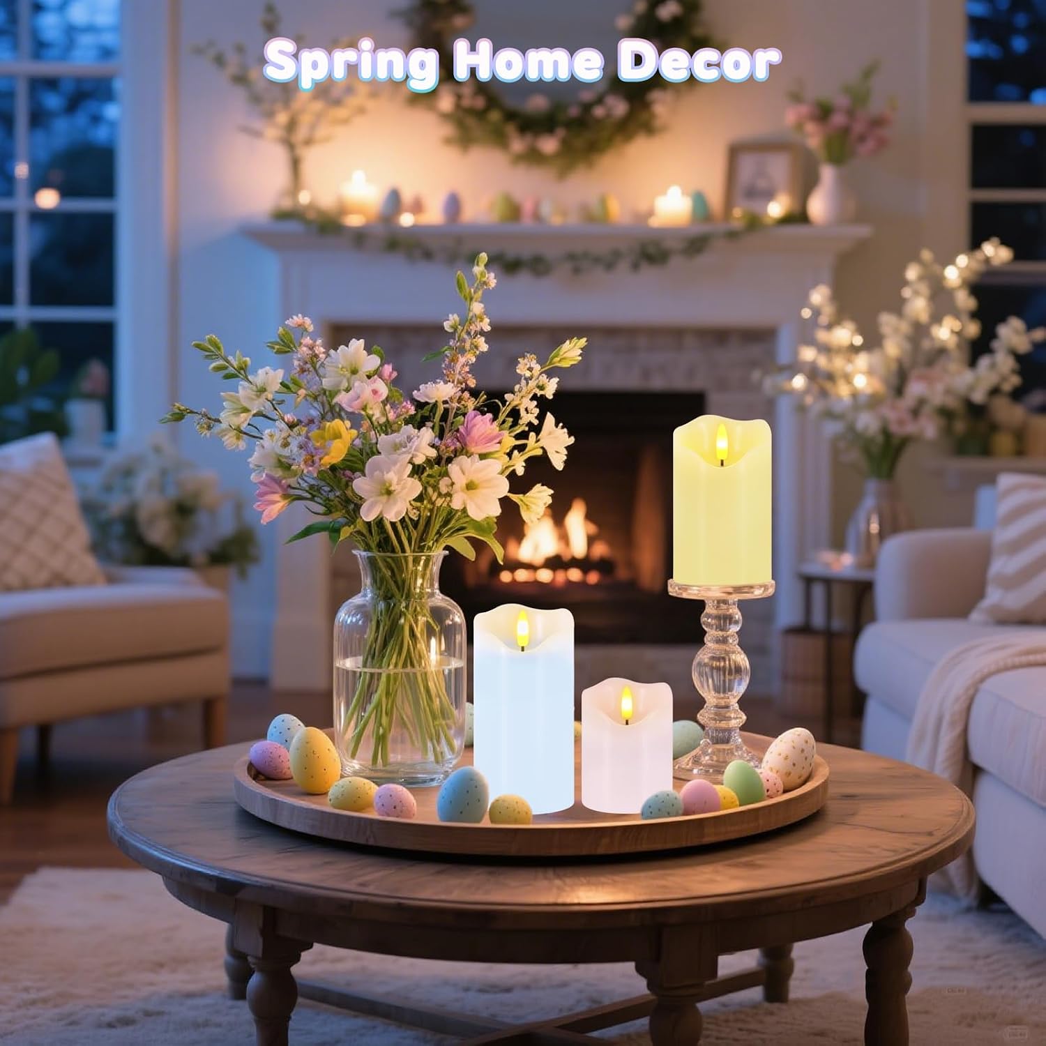 Easter Flameless Candles Set of 3, Pastel Spring Candle with Remote & Timer | Flickering Real Wax Pillar Candles