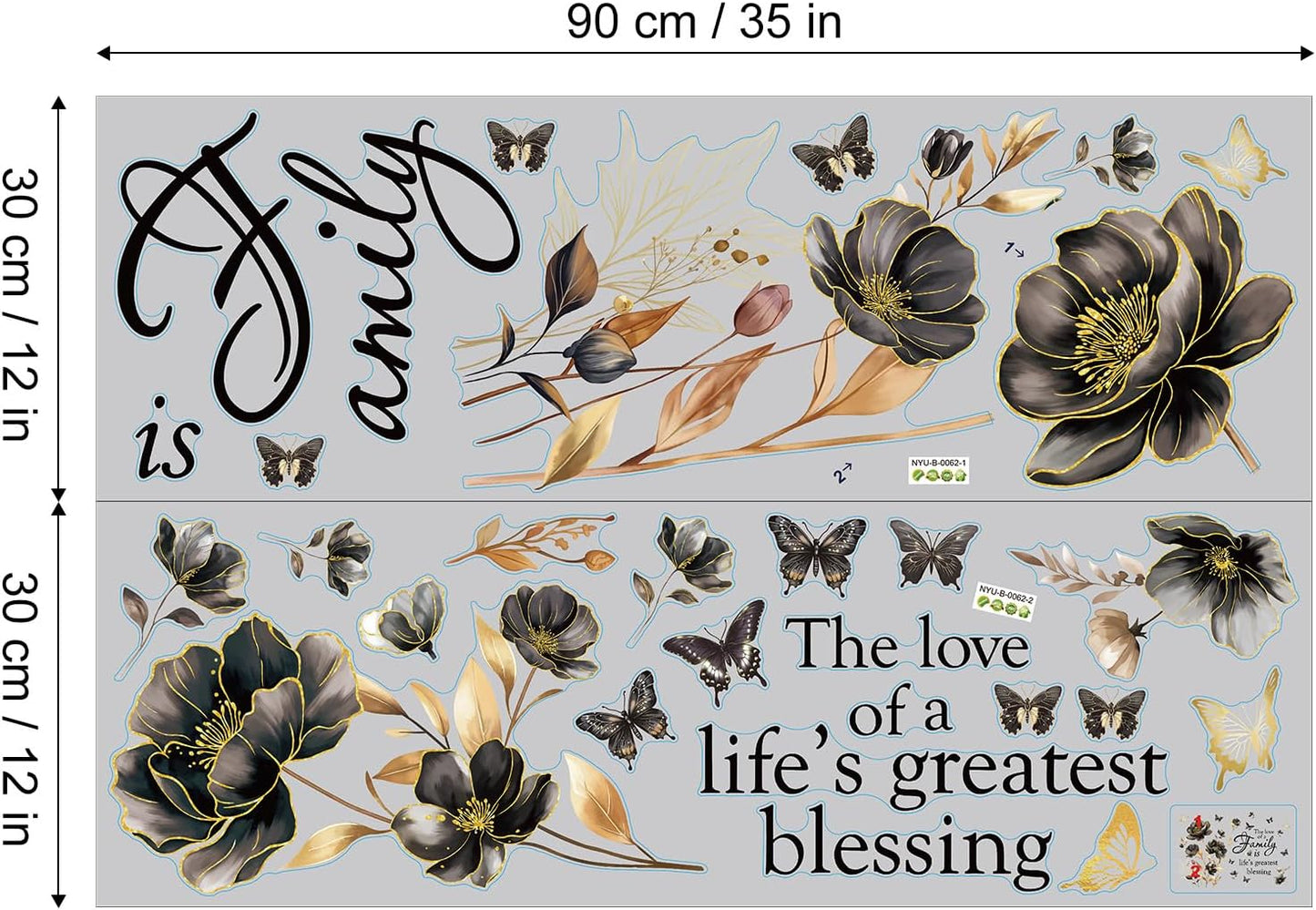 2 Sheets Family Wall Art Decal Floral Quote Family Life's Greatest Blessing Wall Stickers Removable