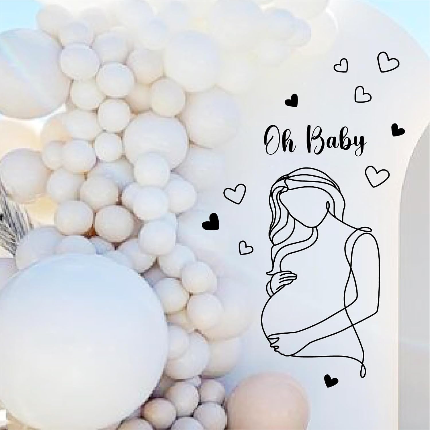 Pregnancy Baby Shower Party Decal Oh Baby Sign Decals for Backdrop Pregnant Gender / Black Baby