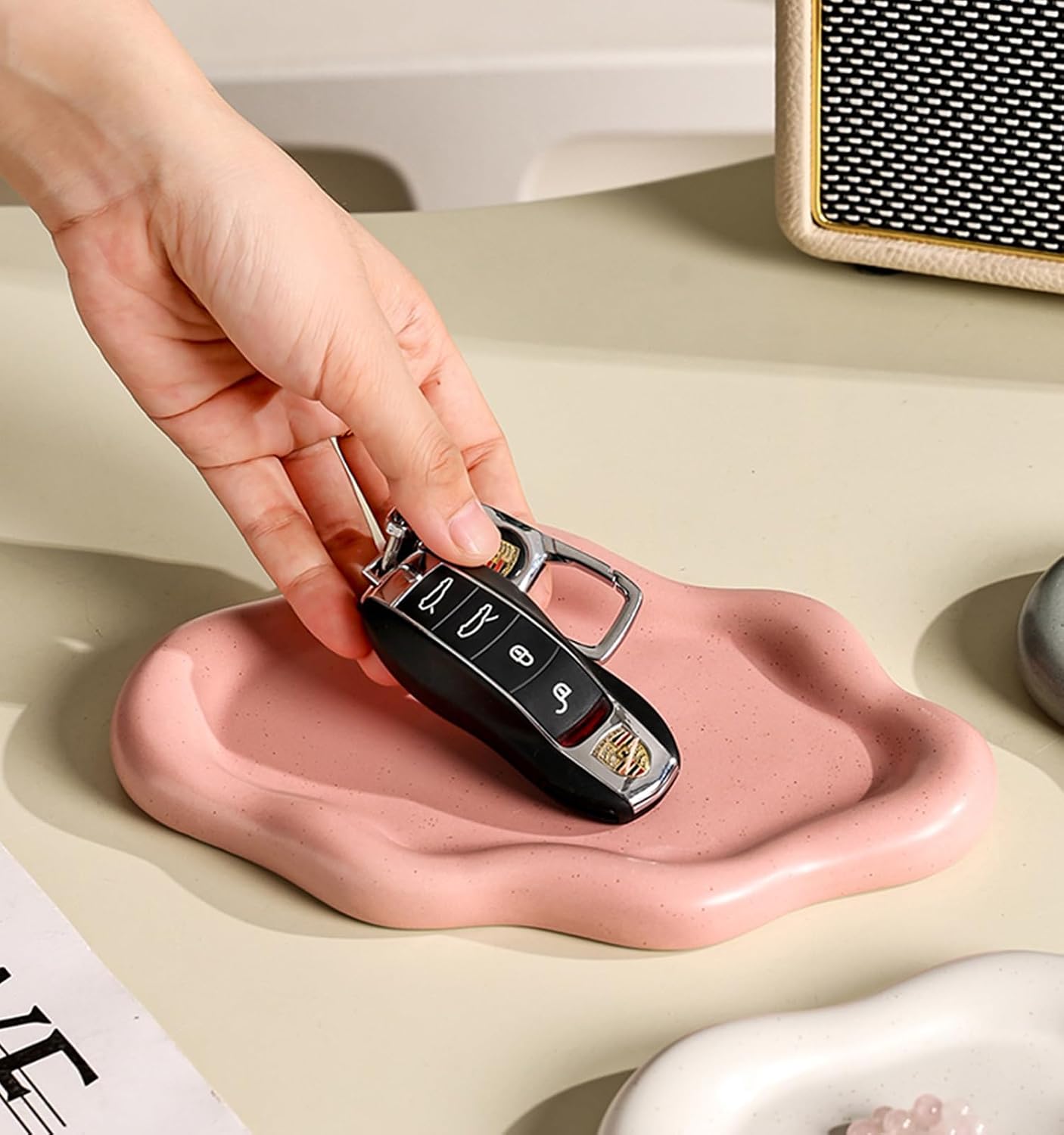 Watch Keys Tray Ring Dish / Spotted Matte Pink