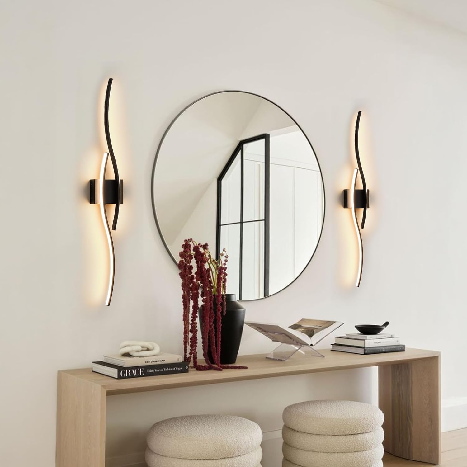 KARTOOSH Wireless Wall Sconces, Dimmable LED Sconce with Remote | Battery Operated Wall Sconce with 3 CCT Night-Light