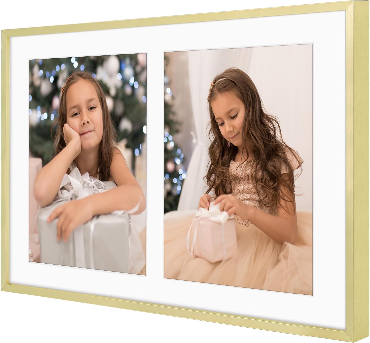 Golden State Art 12x19 Collage Frame w/Mat for 8x10 Photos Gold 2 Pack | Aluminum Picture Frame with Real Glass Front