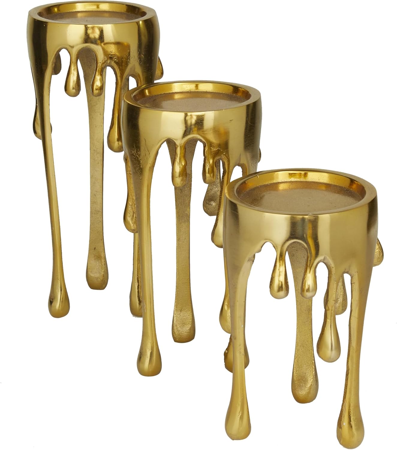 CosmoLiving by Cosmopolitan Aluminum Metal Abstract Decorative Candle Holder Melting Drip Candle Stand, Set of 3