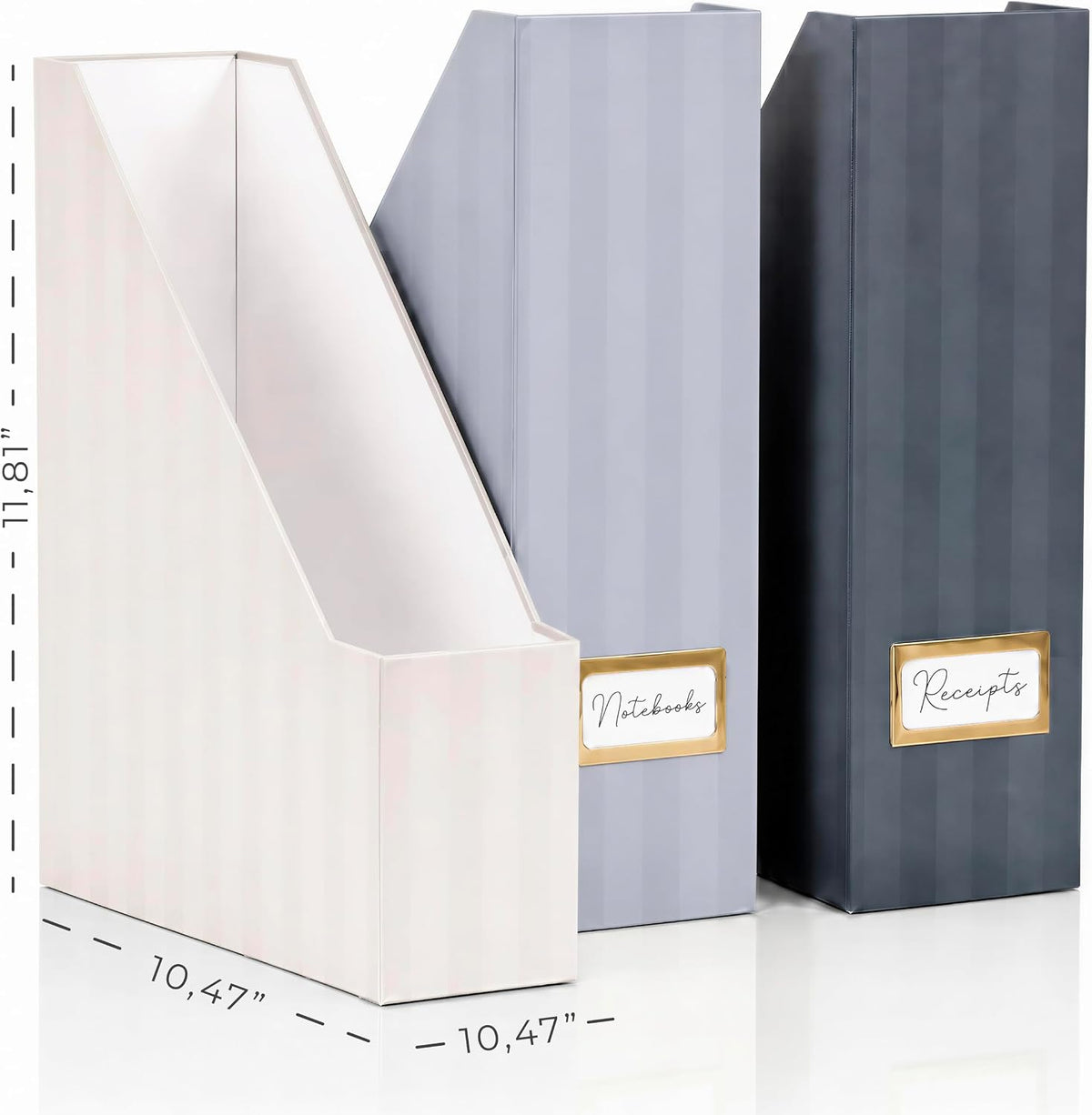 Beautiful Magazine Holder Set of 3 - Sturdy File Holder for Desk or Shelves | The Perfect Office & Work Storage to