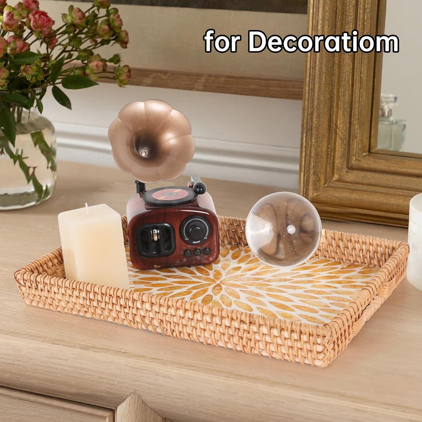 Rattan Serving Tray / Amber Leaf