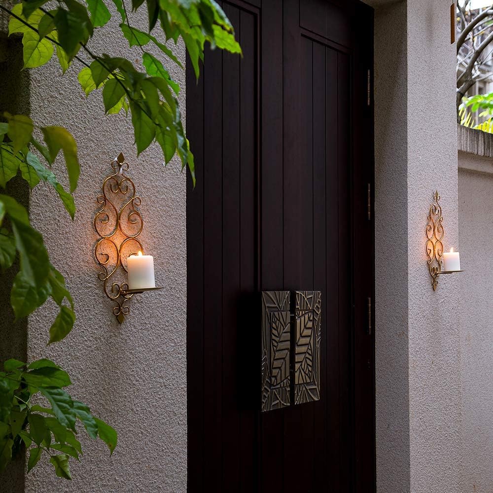 Iron Wall Candle Sconce Holder Hanging Wall Mounted Pillar Candle Sconces Holder / Gold / Set of 2