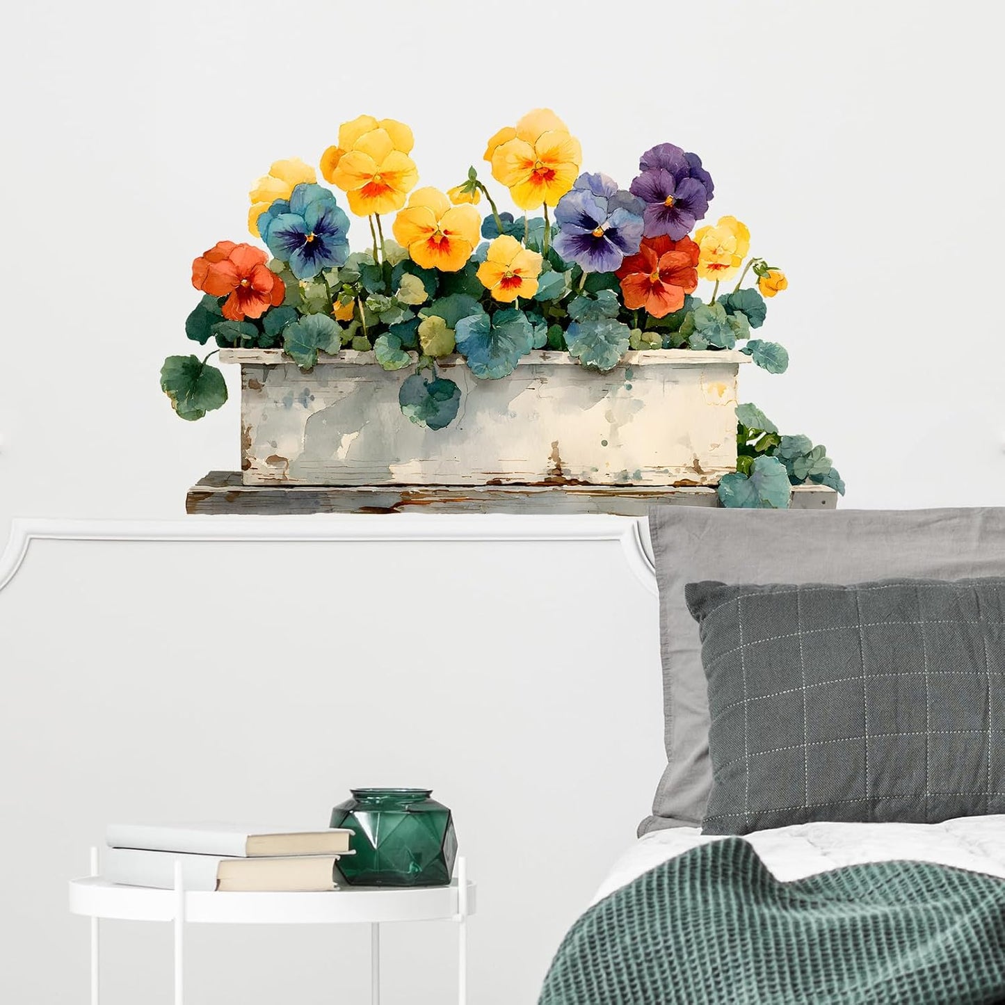 Pansy Flower Wall Decals Removable Rustic Garden Bloom Vinyl Stickers for Nursery Living Room