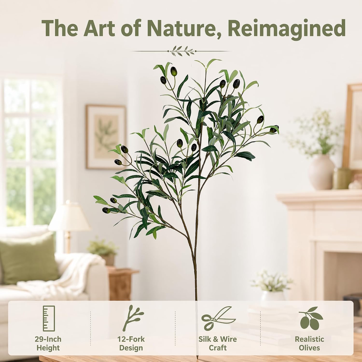 Artificial Olive Branches / 12 Fork 29 In / 29 Inch / Set of 6