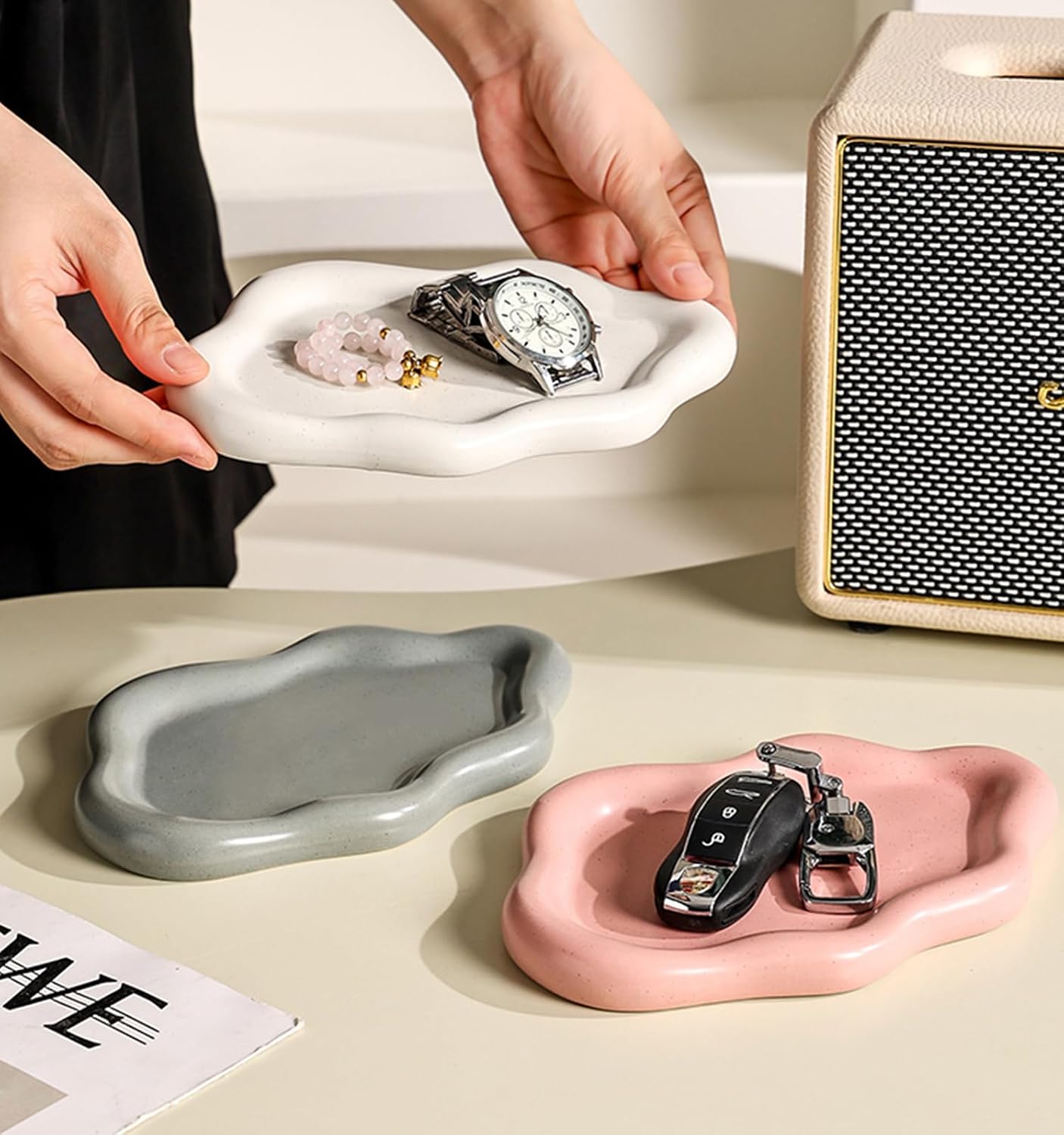Watch Keys Tray Ring Dish / Spotted Matte Pink