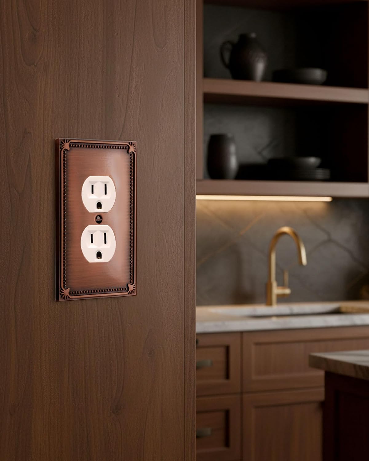 Rio Salto Antique Copper Wall Plates – Pearl Collection Midsize Duplex Outlet Cover, Heavy Gauge Metal 1-Gang Luxury