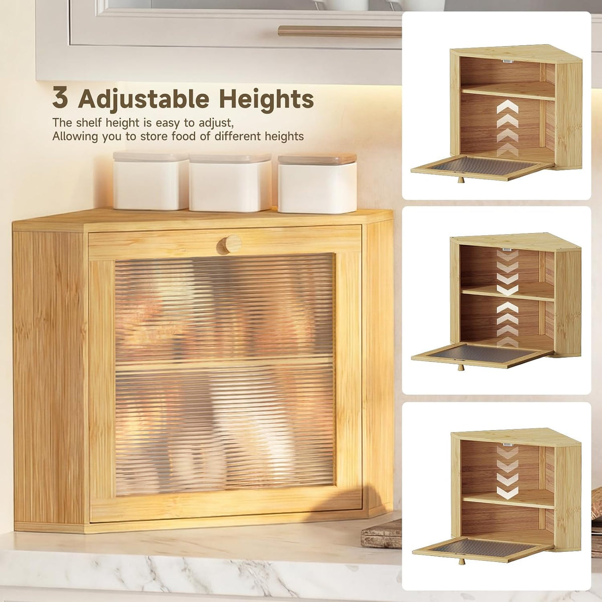Bread Box for Kitchen Corner Countertop,Large Bread Basket (Natural,Large) | Double Layer Bamboo Bread Storage