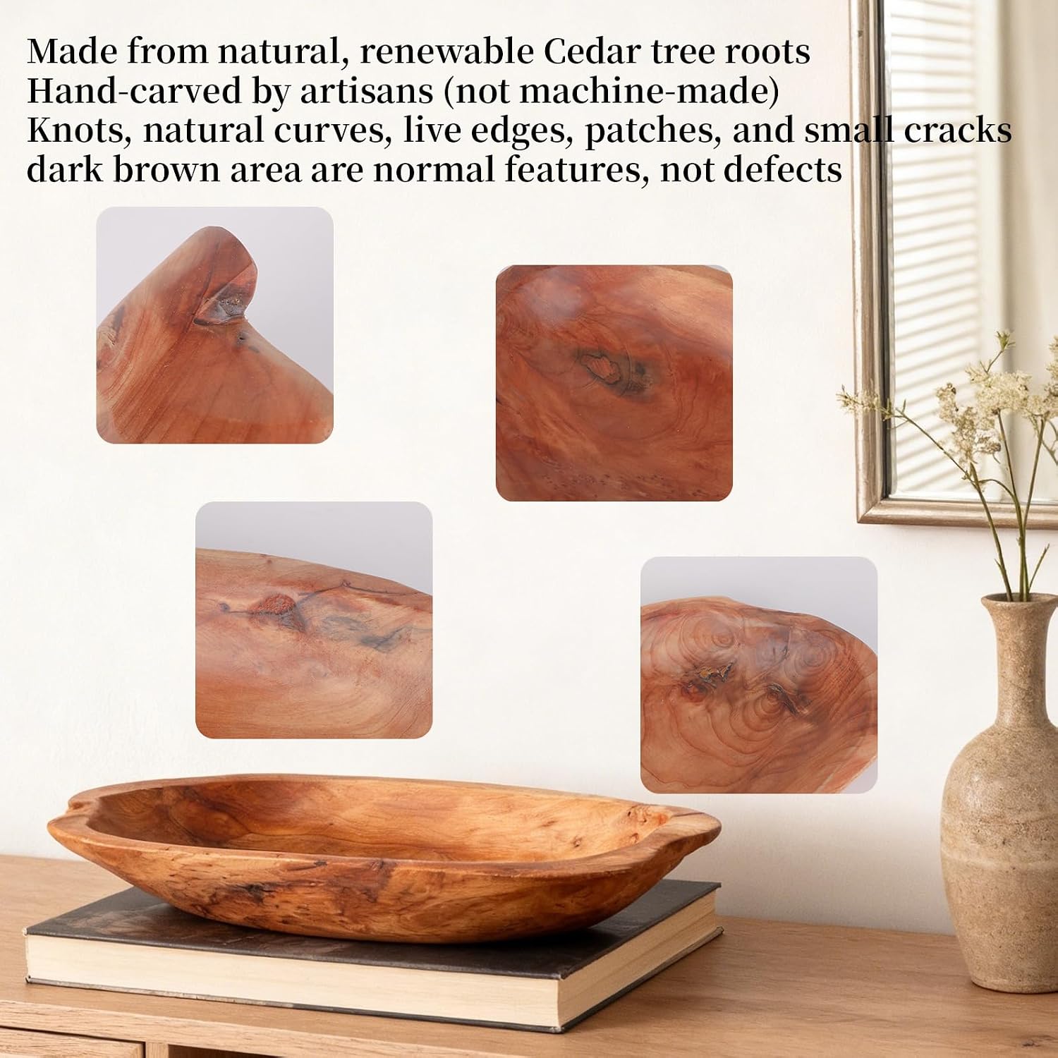 Wenrulgar11" Wooden Decorative Dough Fruit Key Candle Holder Bowl Handmade Serving Tray / Natural