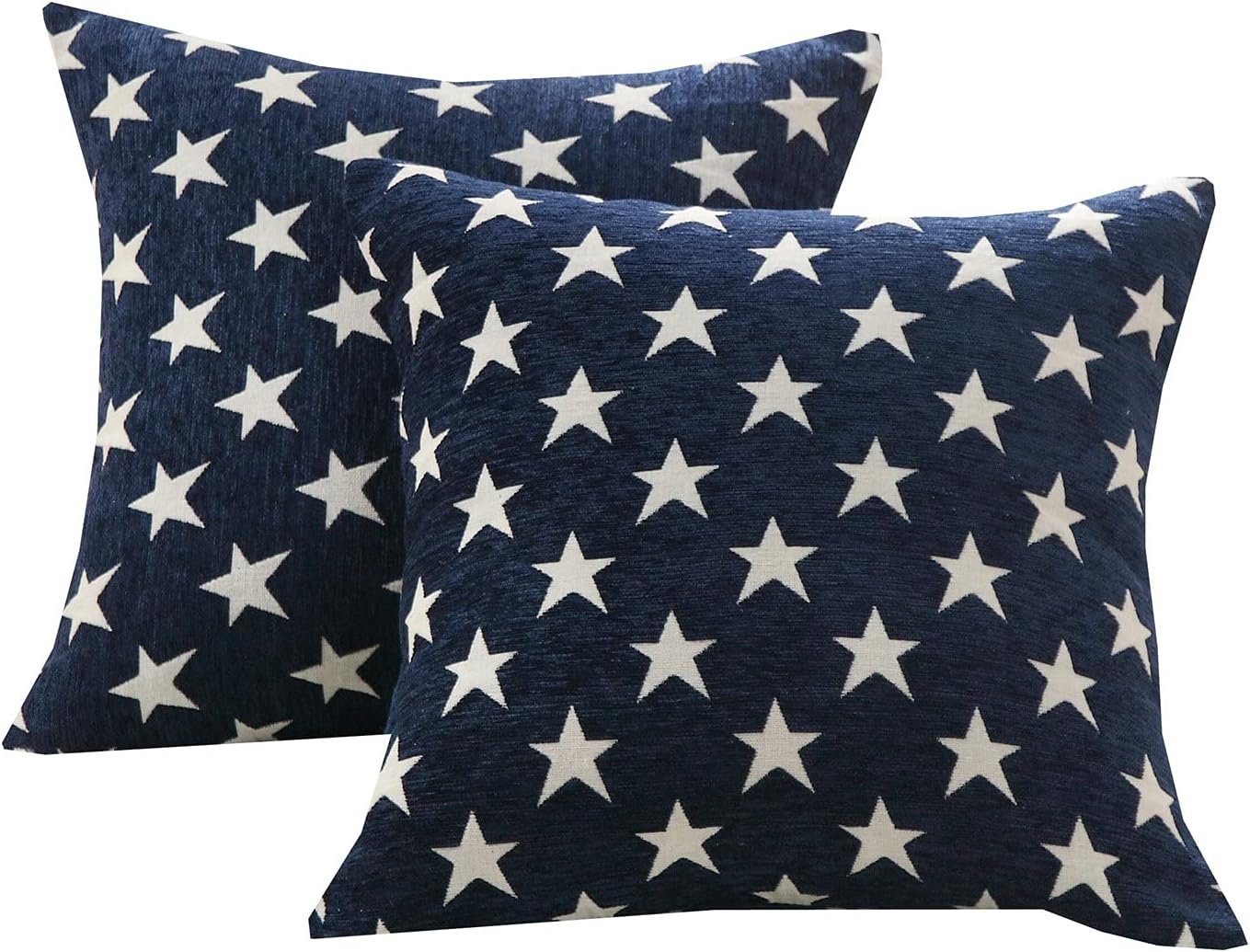 Soft Chenille Decorative Patriotic Throw Pillow Cover Case / Blue Stars / 18 x 18 / Set of 2