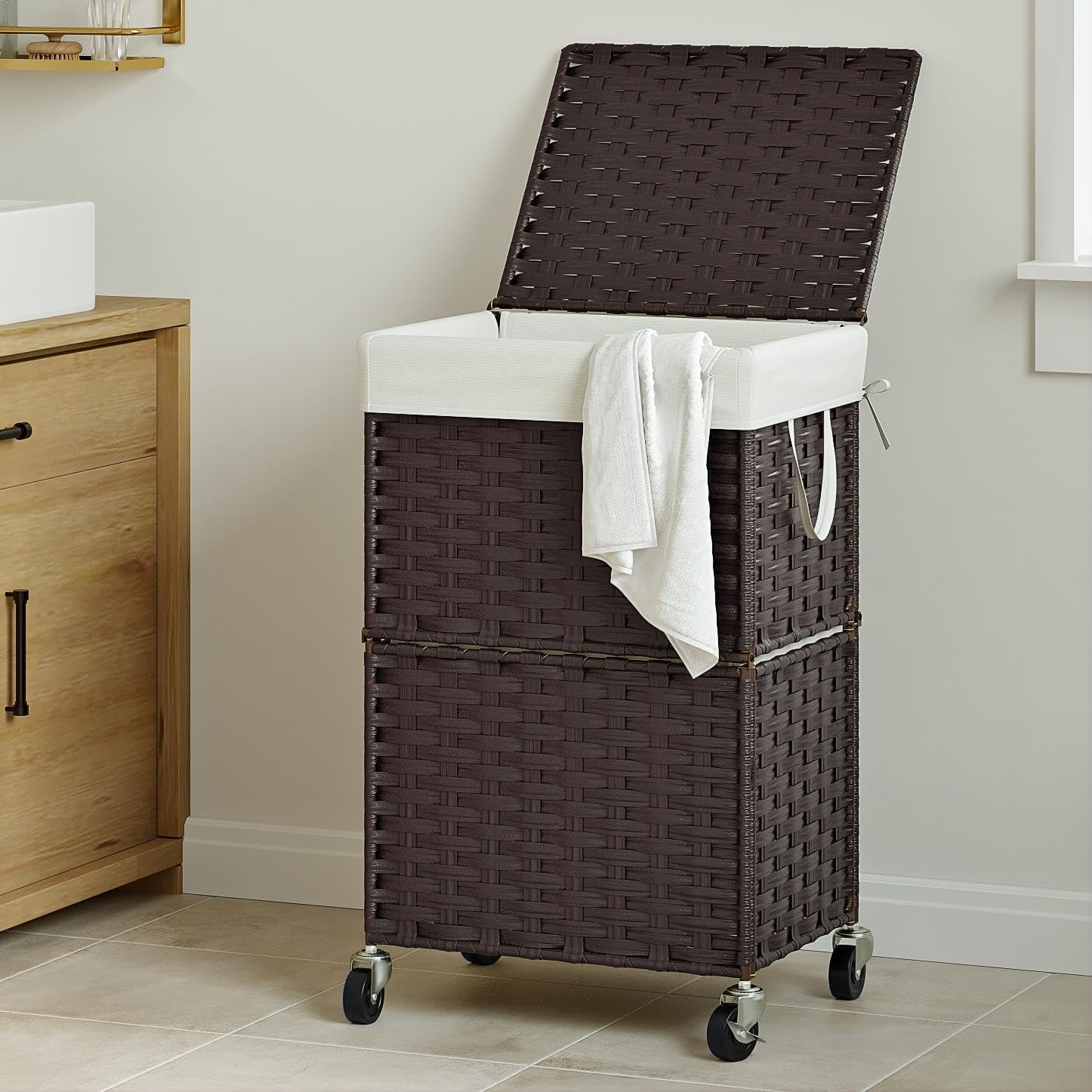 Rolling Laundry Basket / 90l / Brown