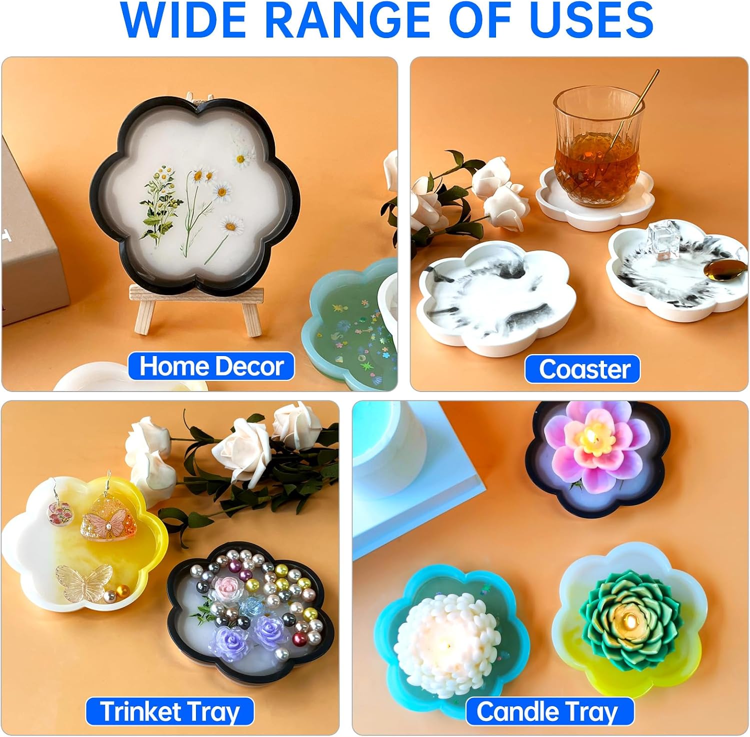 Resin Tray Molds / Flower / Set of 4