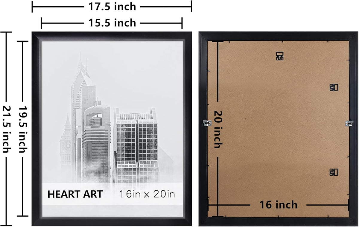 HEART ART 16x20 Picture Frames Without Mat Set of 8, Black | picture frames 16 x 20 Picture Frames