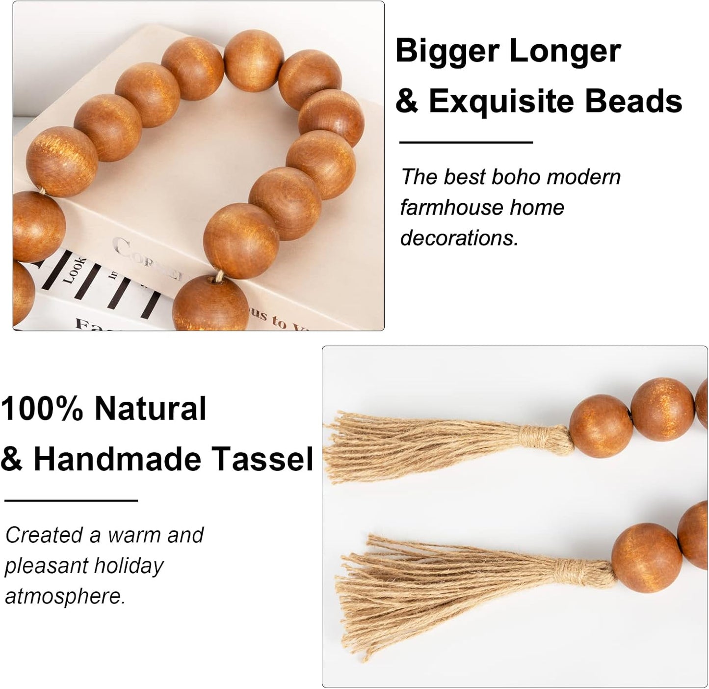 76" Long Extra Large Wood Bead Garland / 7 Brown / 76 Inches