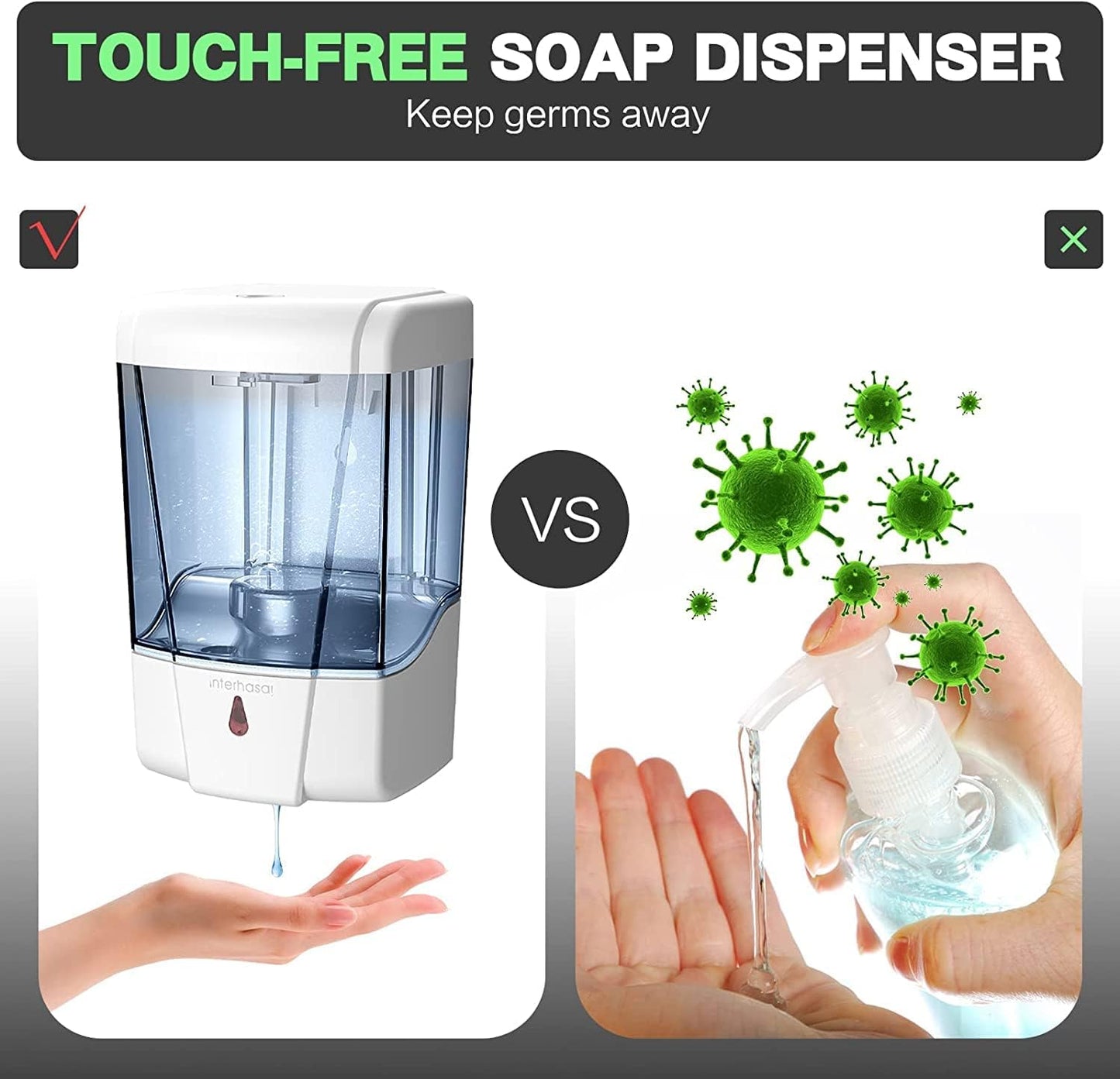 Automatic Soap Dispenser Wall Mount 3 Pack White 20 Oz Waterproof Leakproof for Commercial Bathroom Restroom Toilet