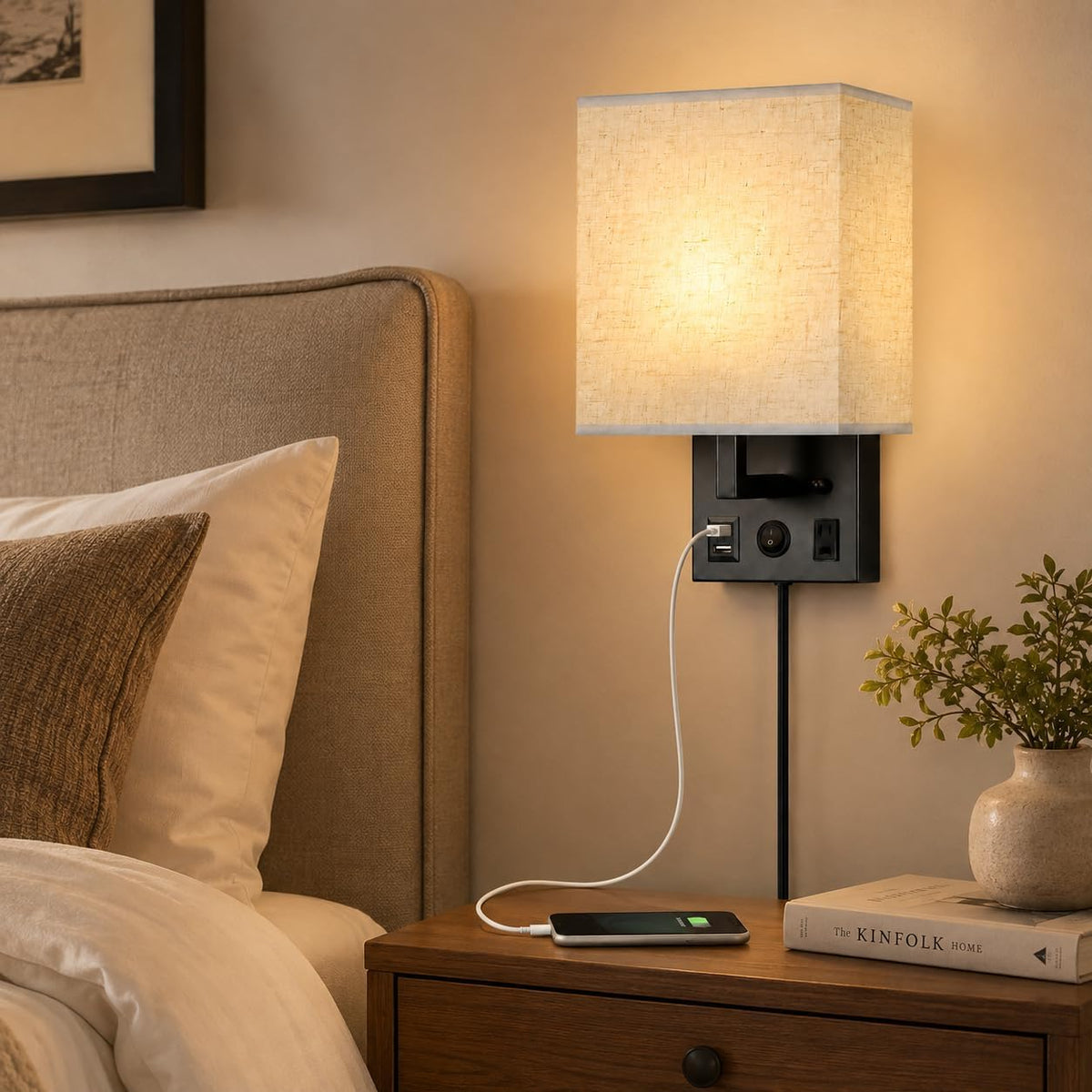 Vrisa Wall Sconces Wall Lamps for Bedrooms Set of 2 Plug in Bedside Lights Wall Mounted with USB Ports Outlet Wall