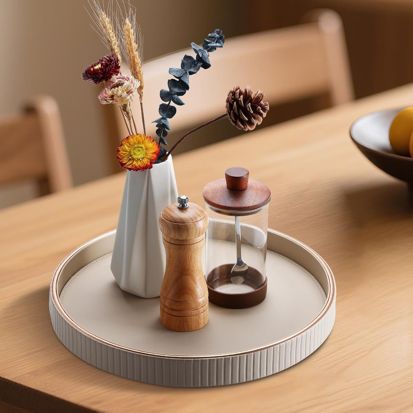 Round Decorative Tray / Beige