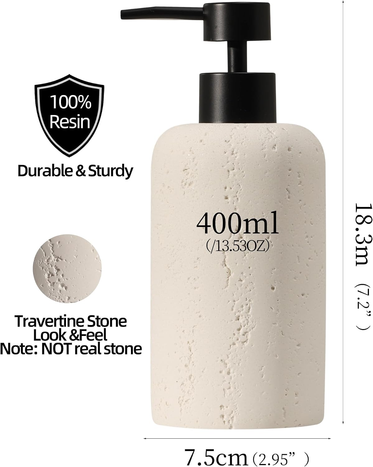 2 PCS Hand Soap Dispenser Set, 13.53 OZ, Cream, Faux Travertine | Luxurious,Dish Soap,Lotion,Shampoo and Conditioner